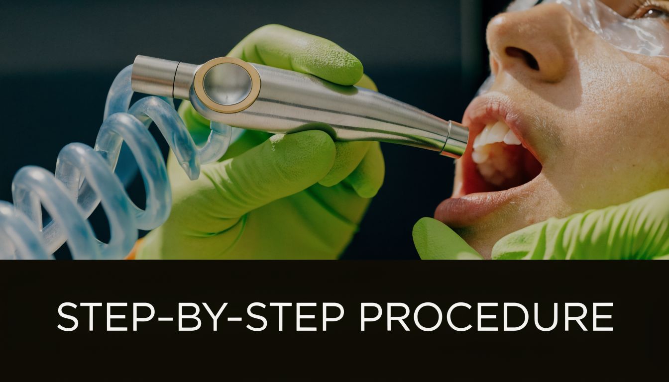 A dentist using a professional air water syringe tool during a dental procedure on a patient.
