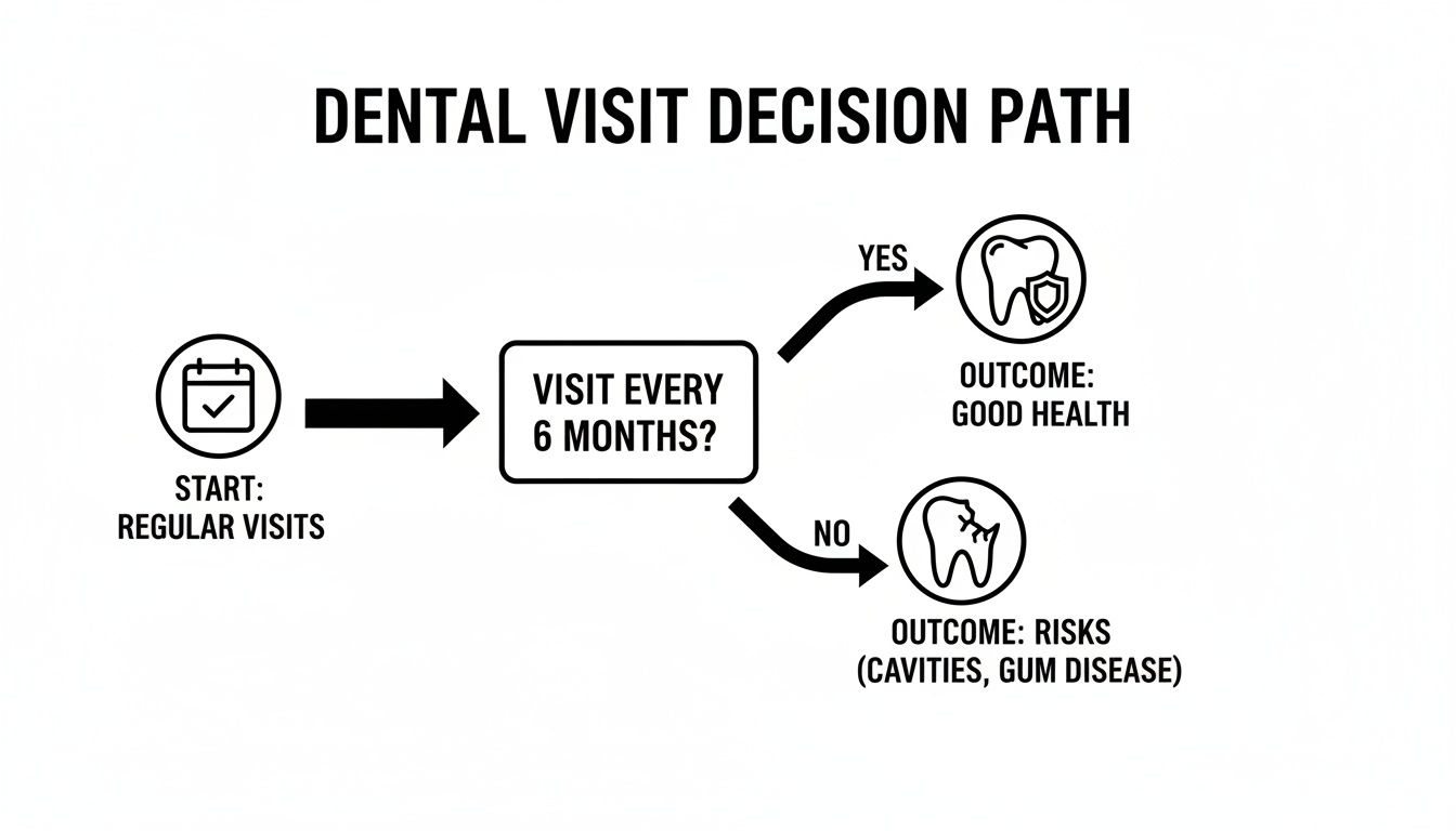 Flowchart illustrating the importance of regular dental visits for good oral health.