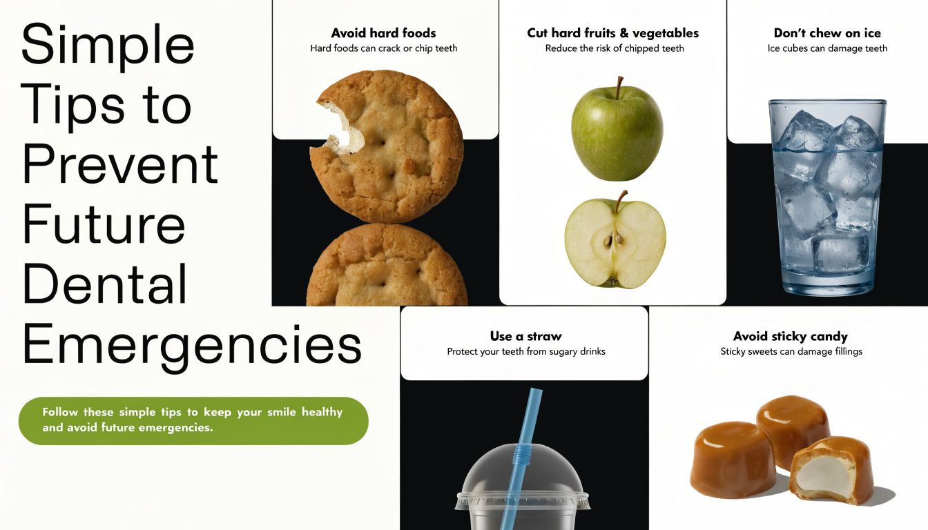 An infographic titled Simple Tips to Prevent Future Dental Emergencies providing advice on protecting teeth from damage.