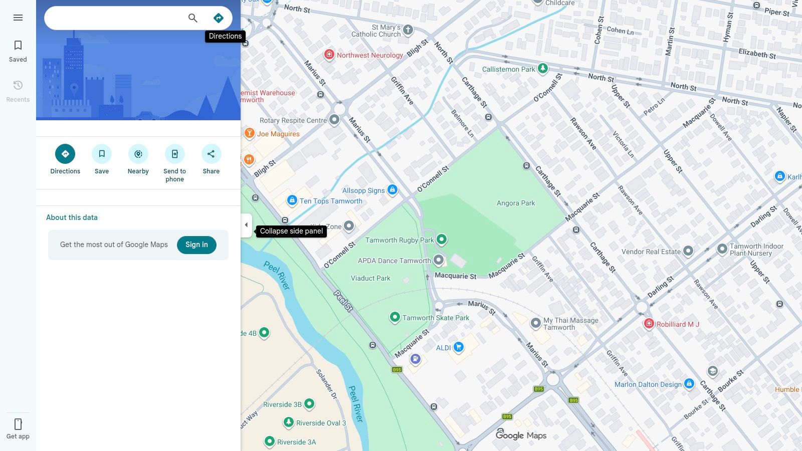 Screenshot from https://www.google.com/maps/place/Oasis+Smiles+Dental/@-31.082717,150.925008,17z/