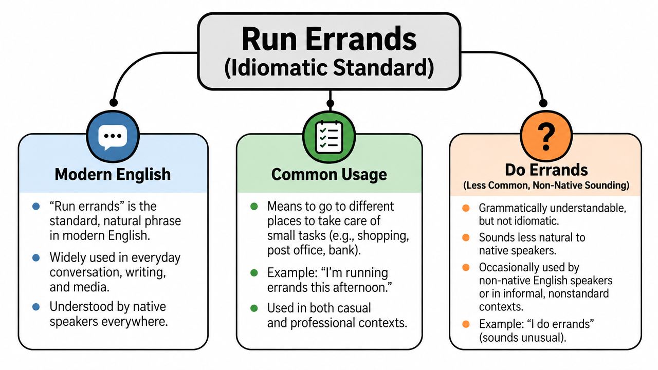 An infographic comparing the common usage of the phrase run errands versus the less natural do errands.