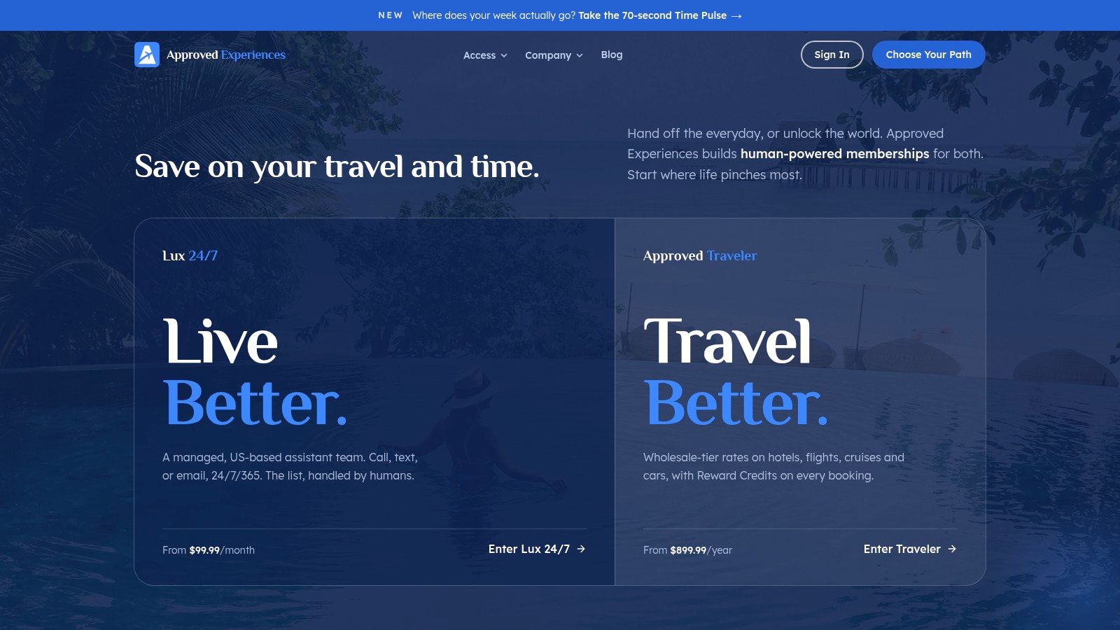 Screenshot from https://www.approvedexperiences.com