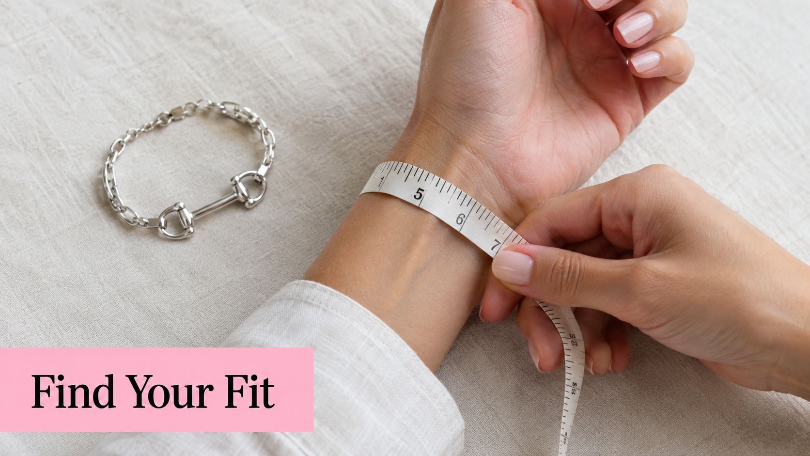 A person using a measuring tape to determine the size of their wrist for jewelry