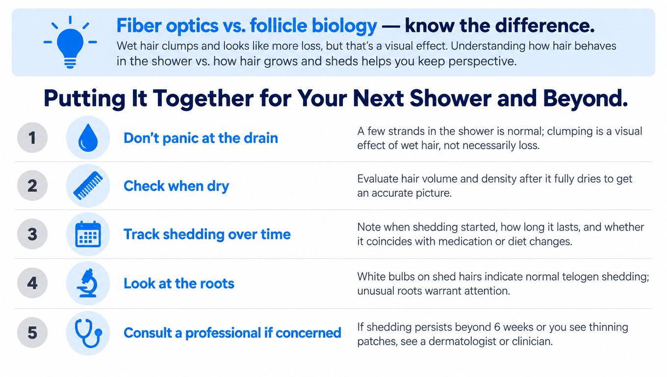 An educational infographic providing tips on understanding hair shedding and managing concerns about wet hair appearance.