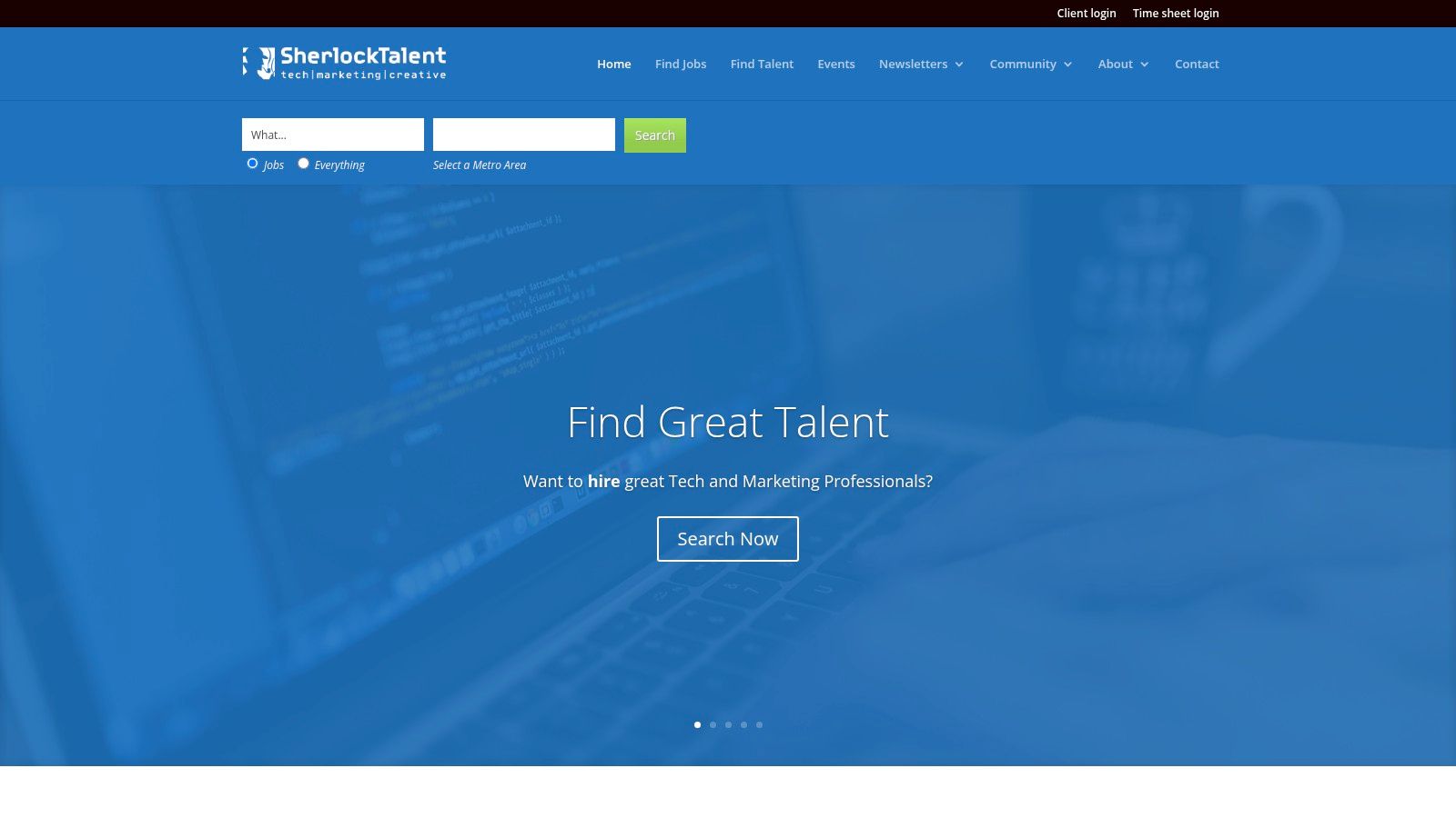 Screenshot of the SherlockTalent website homepage, a boutique staffing firm in Miami.