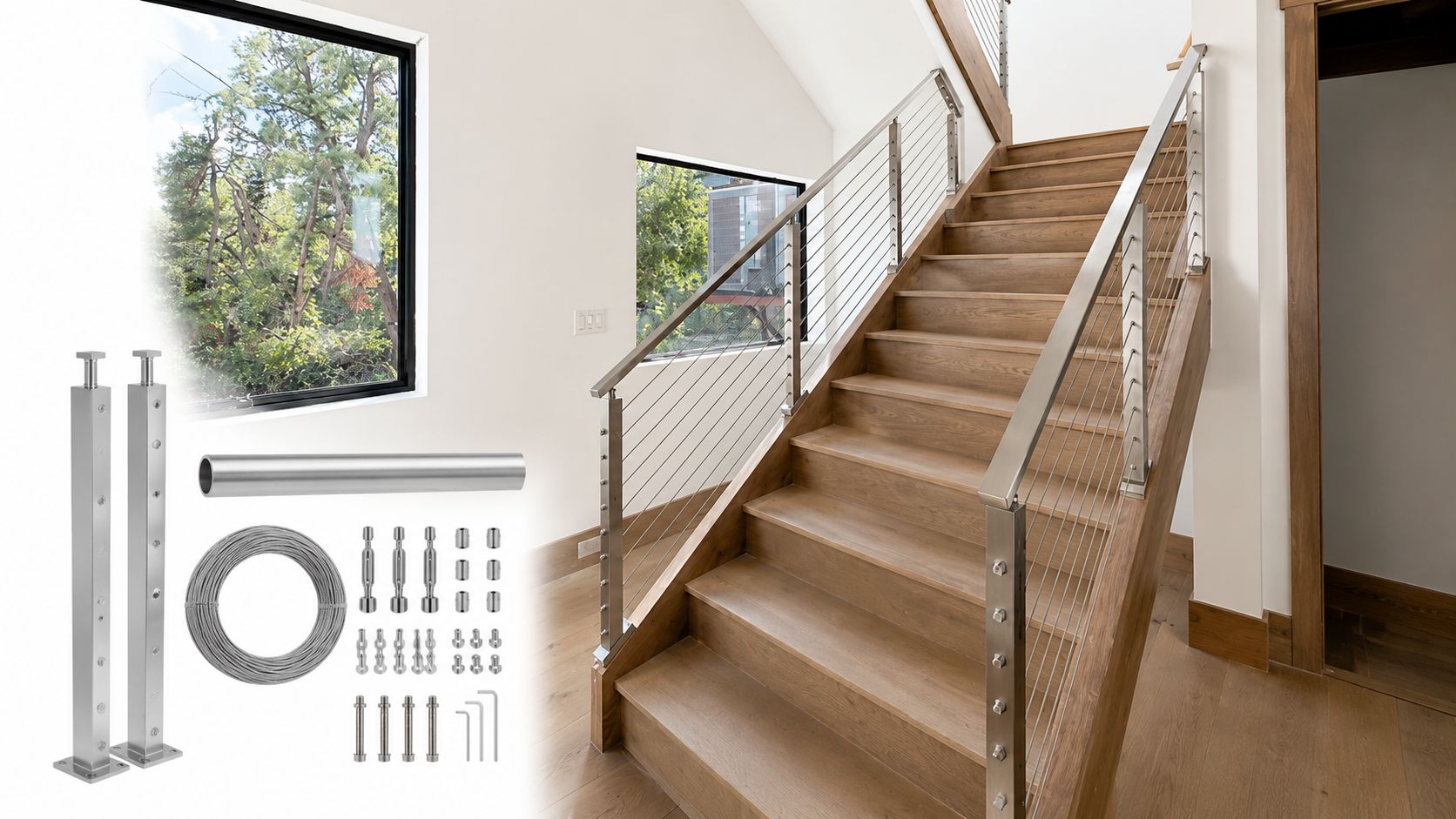 Cable Railing - Indoor Stainless Steel 36" or 42" System - High End Custom Railing