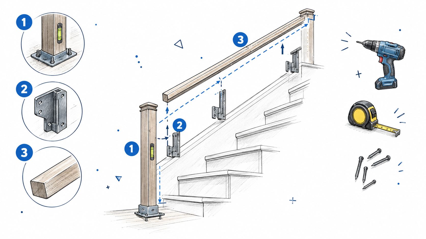 Screenshot from https://example.com/stair-railing-post-bracket-install.jpg