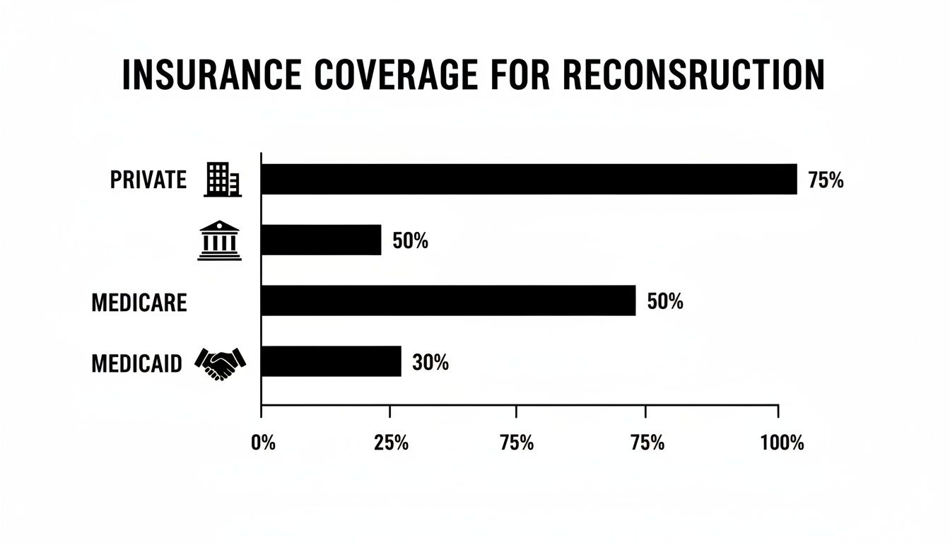 Bar chart showing insurance coverage for reconstruction by different private and public plans.
