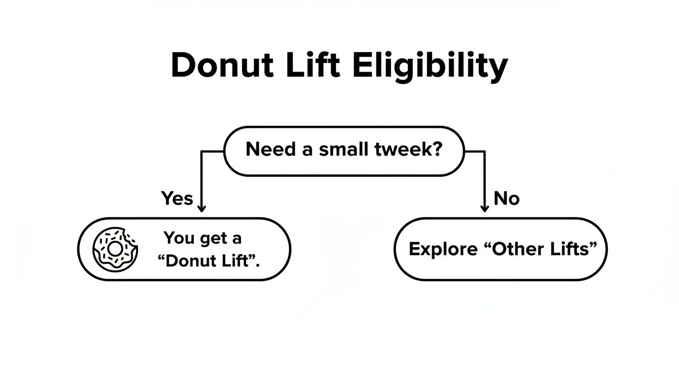 Flowchart illustrating eligibility for a 'Donut Lift' based on needing a small tweak.
