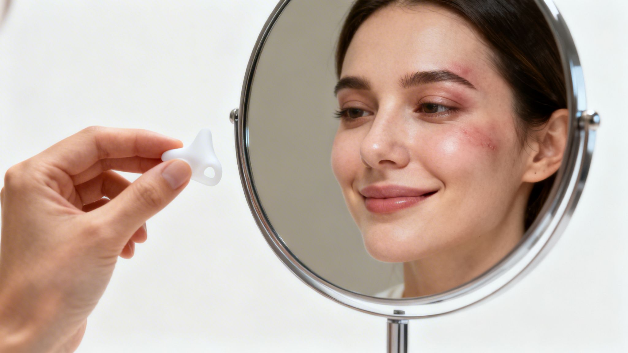 Close-up of a patient's nose one week after rhinoplasty, showing residual swelling but a new shape.