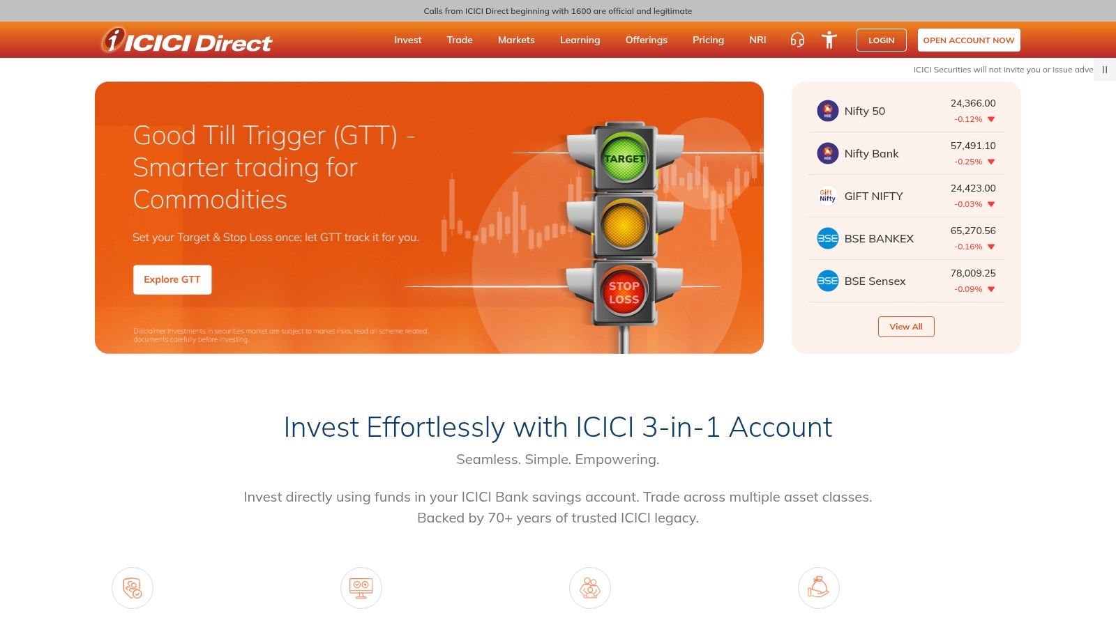 ICICI Direct – ICICIdirect App/Web (3-in-1 with ICICI Bank)