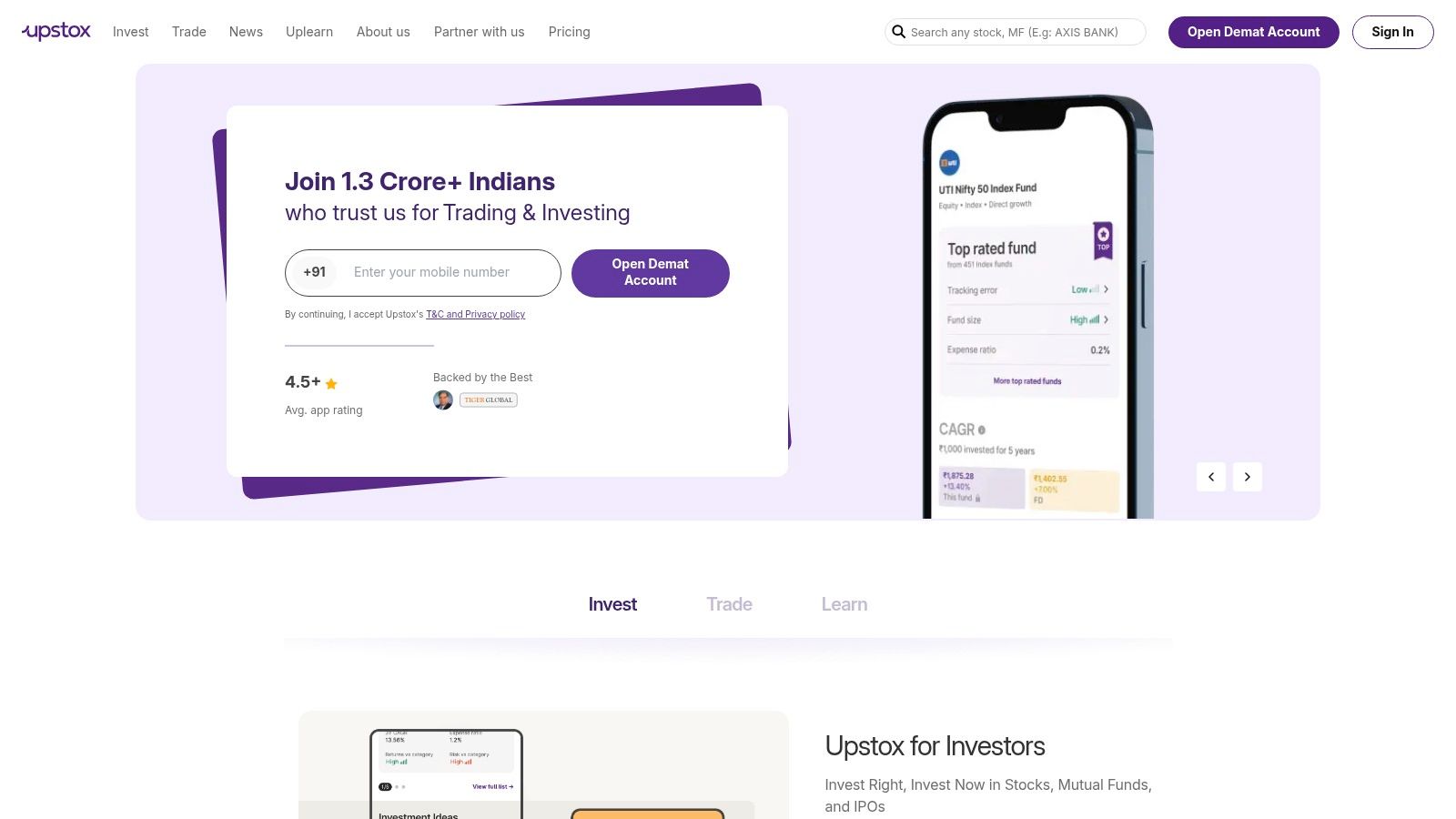 Upstox – Pro (web + mobile) + Developer API