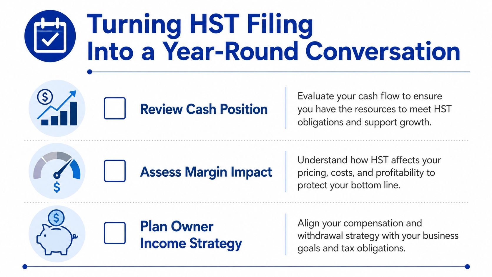 A checklist for business owners to turn HST tax filing into a year-round financial planning conversation.
