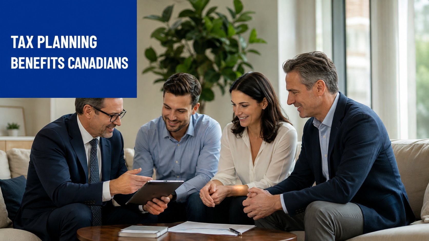 An infographic showing who benefits from tax planning services in Canada, featuring owner-managers, high-net-worth famil