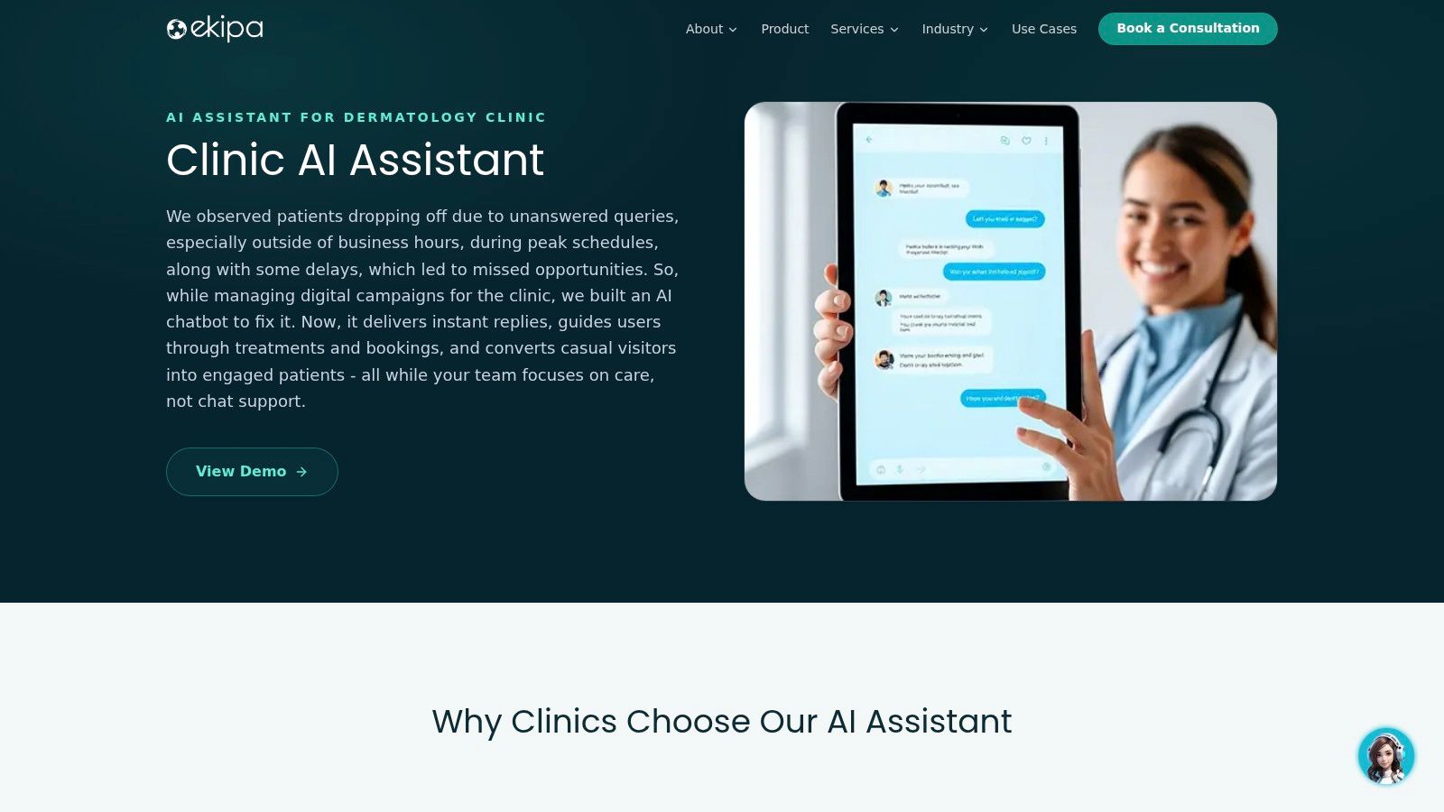 Screenshot from https://www.ekipa.ai/products/clinic-ai-assistant