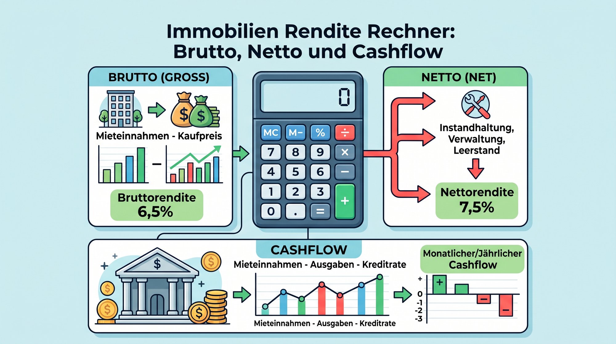Immobilien Rendite Rechner: Brutto, Netto und Cashflow