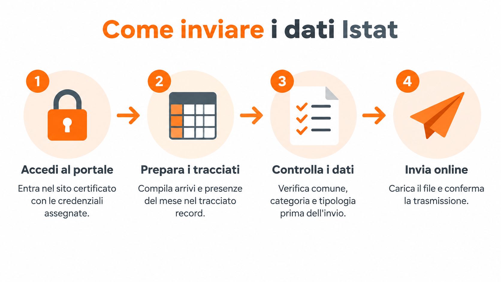 Infografica in quattro passaggi che spiega come inviare correttamente i dati statistici al portale Istat.