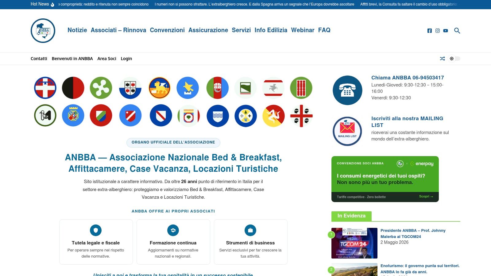ANBBA, Associazione Nazionale B&B, Affittacamere, Case Vacanza e Locazioni Turistiche