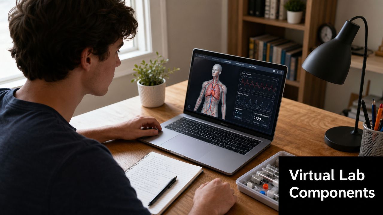 Physiology with Lab Online: Your 2026 Success Guide 2 A student works on an anatomy and physiology simulation on a laptop with lab supplies nearby.