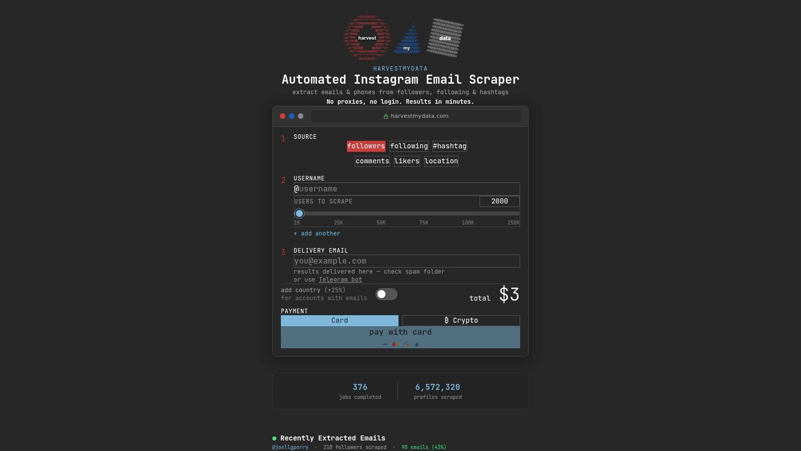 Screenshot from https://harvestmydata.com