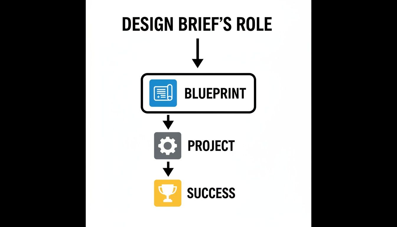 Flowchart illustrating the design brief's role as a blueprint, guiding a project to success.