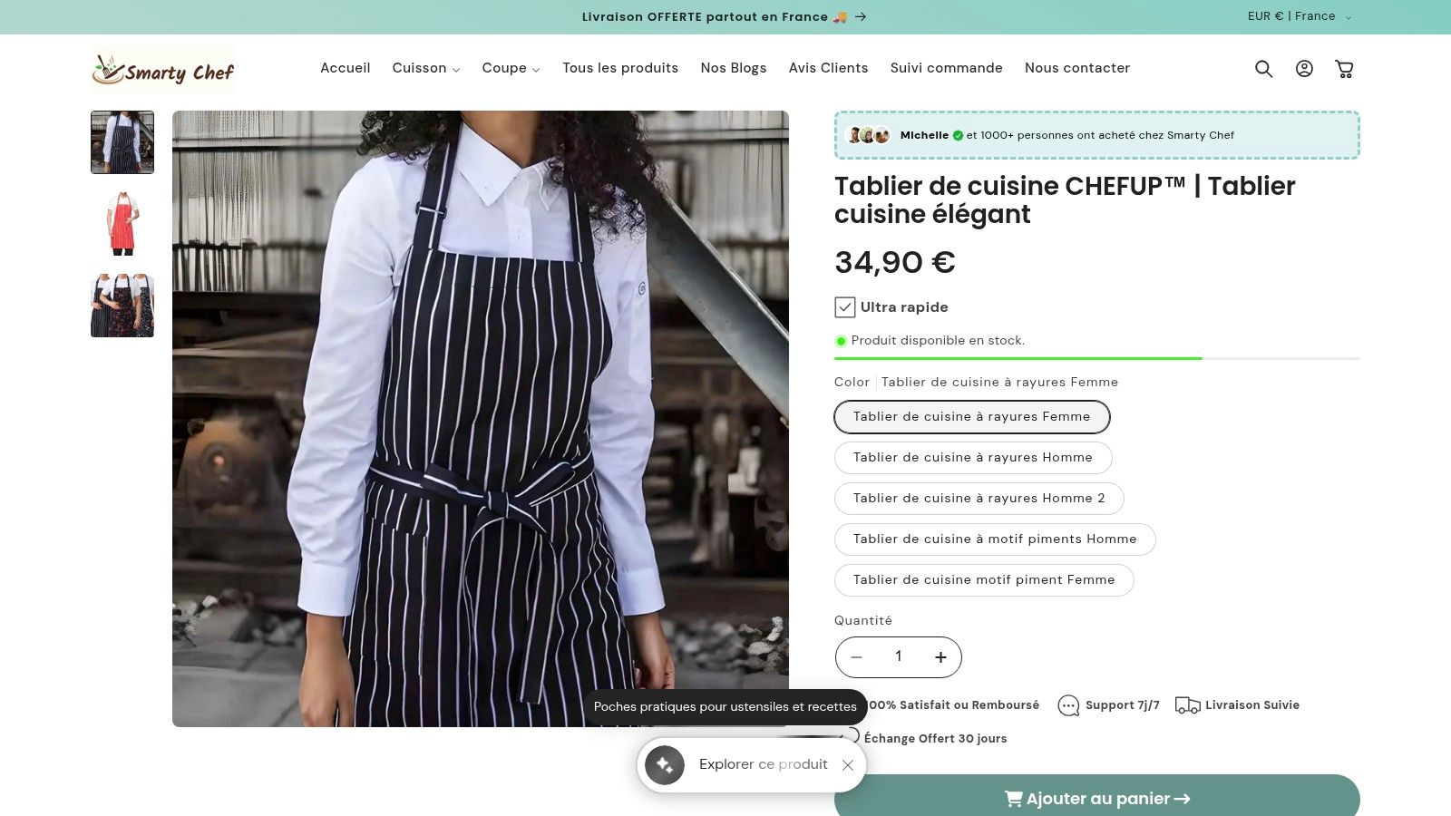 Photo produit du tablier de cuisine Chefup