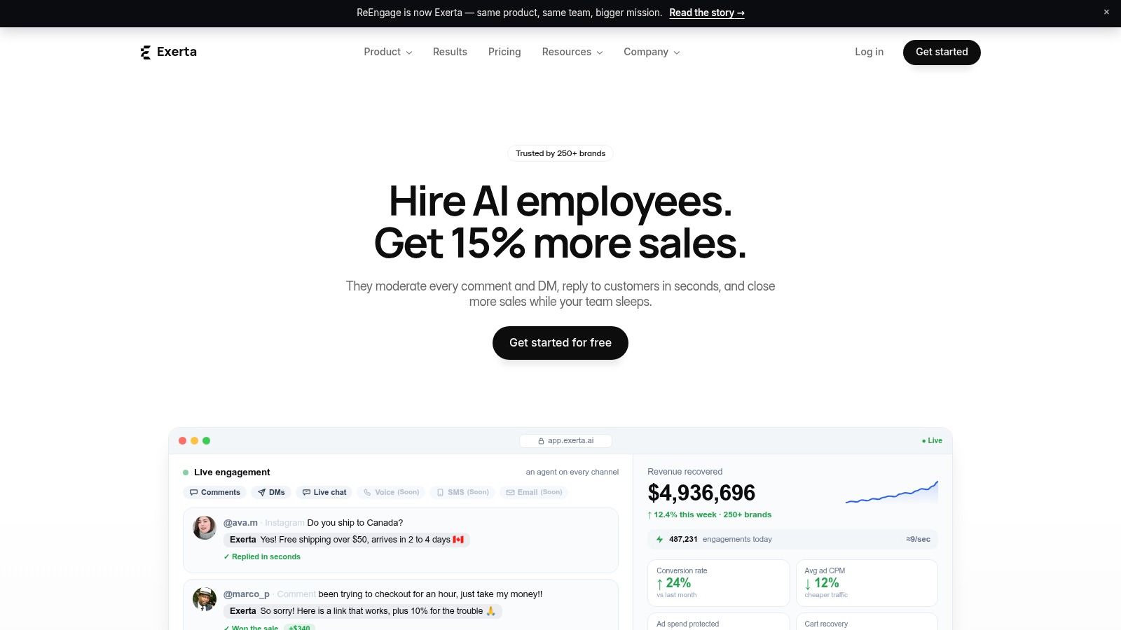Screenshot from https://exerta.ai