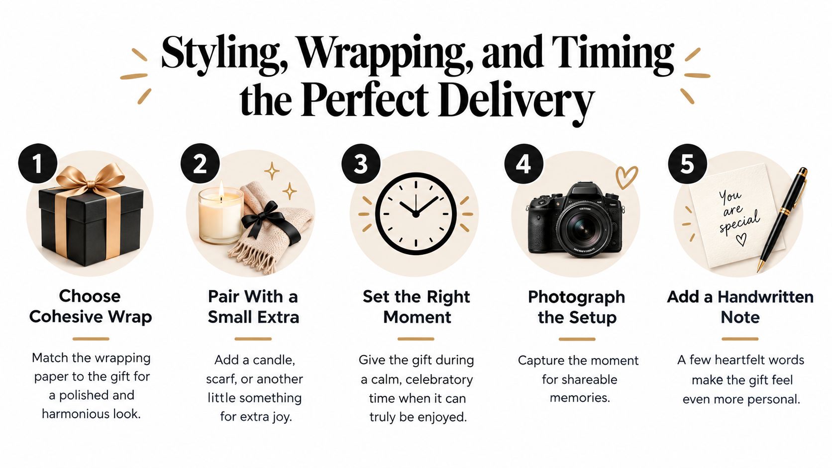 A five-step guide for creating and presenting a thoughtful, beautifully styled gift with tips.
