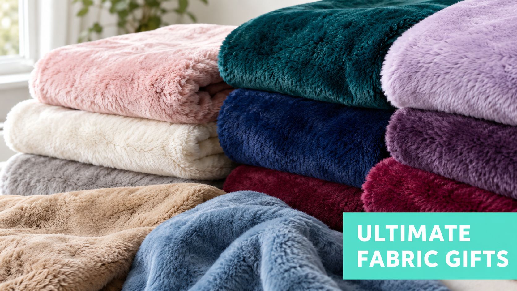 A stack of colorful, soft, and plush faux fur blankets displayed for home comfort gift ideas.