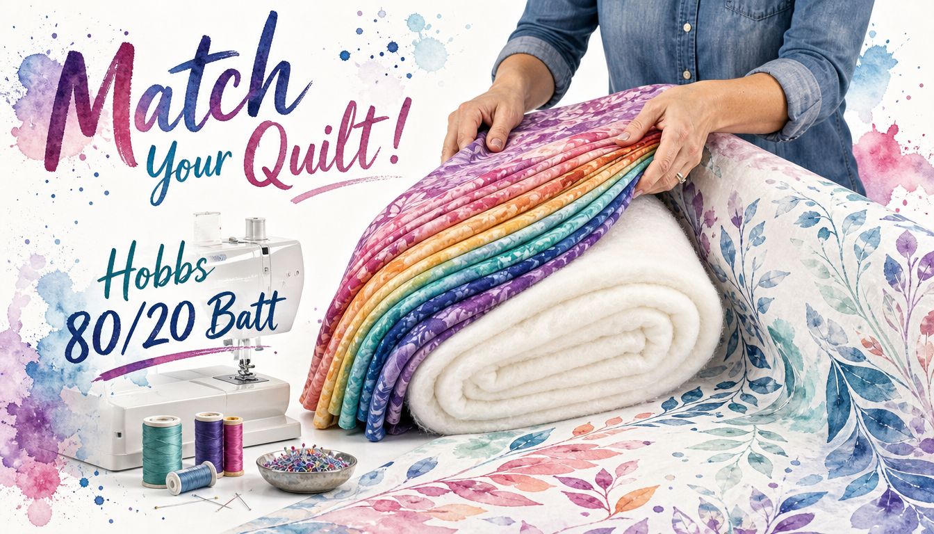 A person preparing colorful fabric layers and batting for quilting next to a sewing machine.