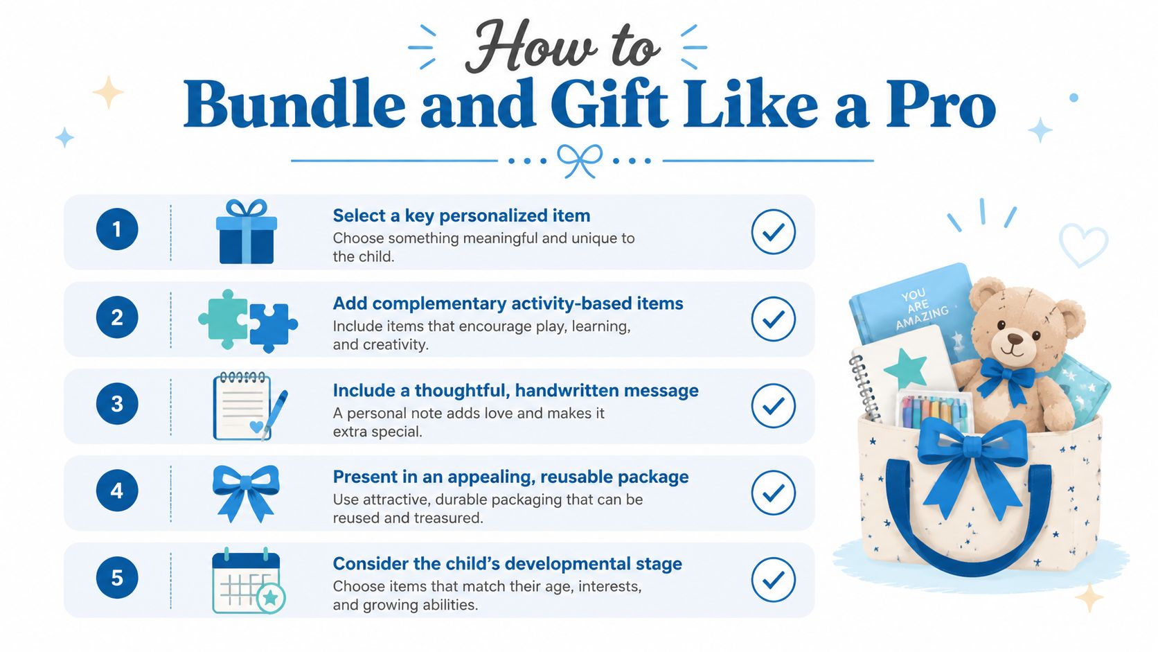 An infographic titled How to Bundle and Gift Like a Pro with five steps for creating gifts.