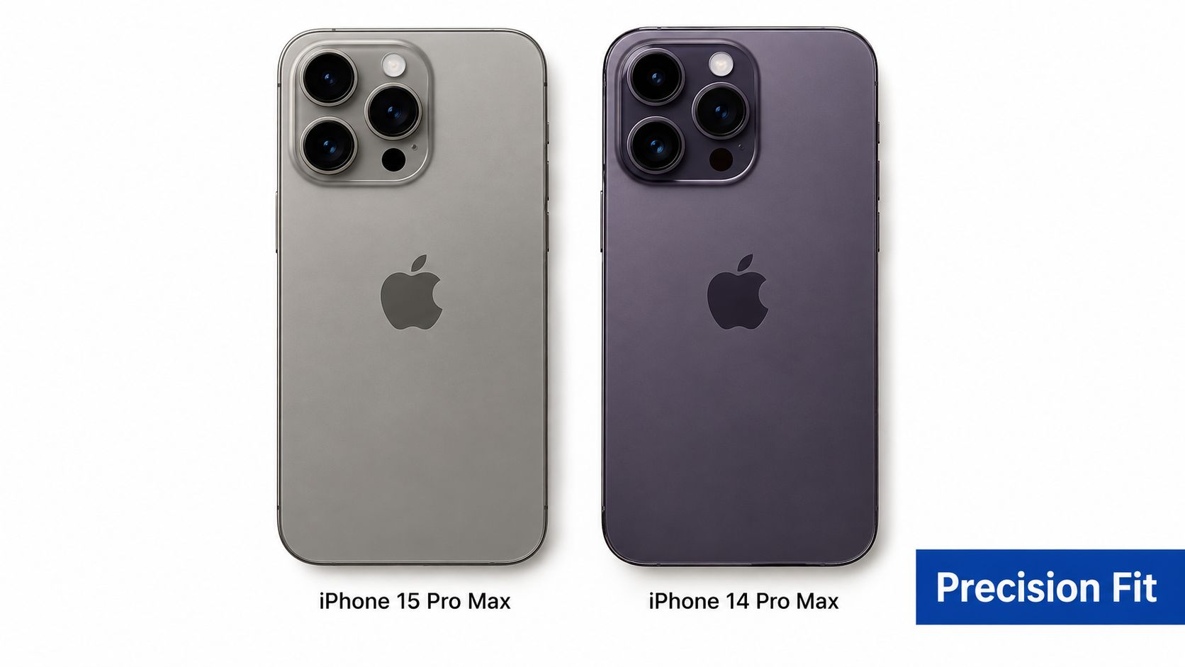 A side-by-side comparison of the iPhone 15 Pro Max and the iPhone 14 Pro Max devices.