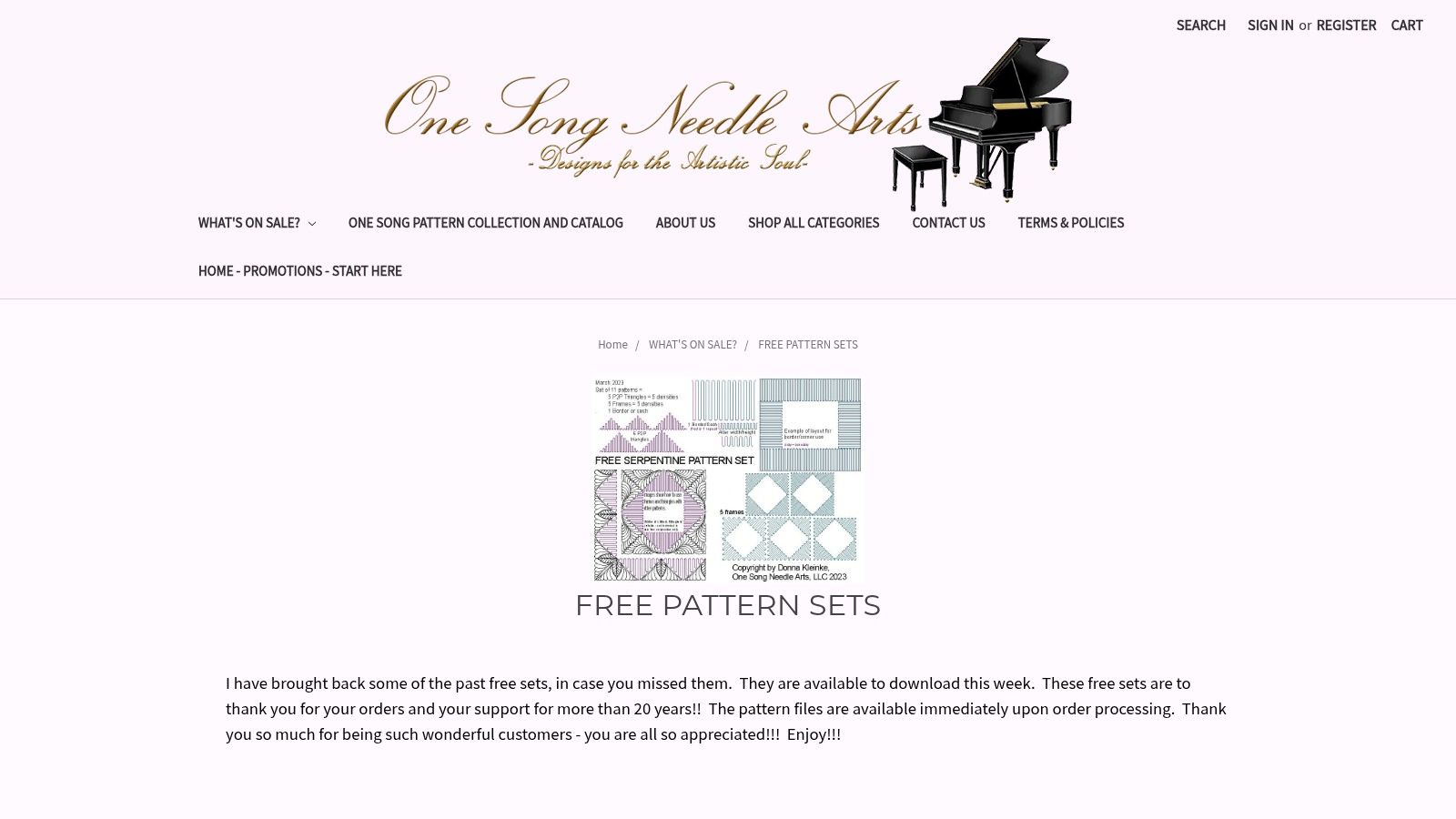 One Song Needle Arts free longarm pattern set