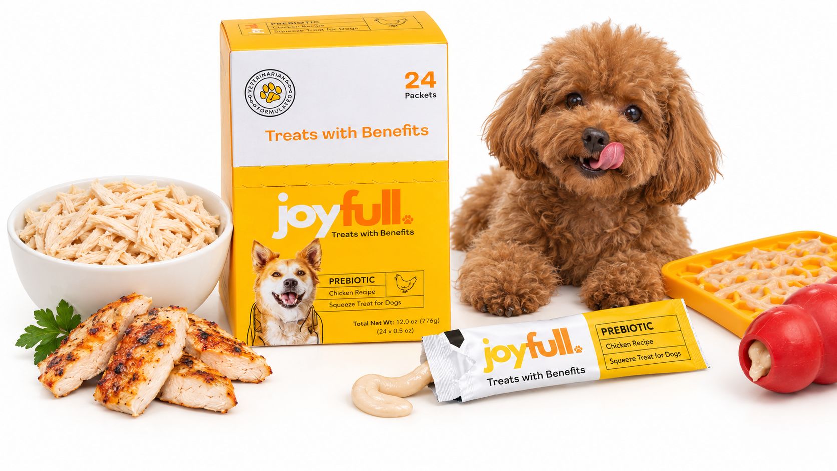 Prebiotic Chicken Squeeze Treats for Dogs - 24 Packets
