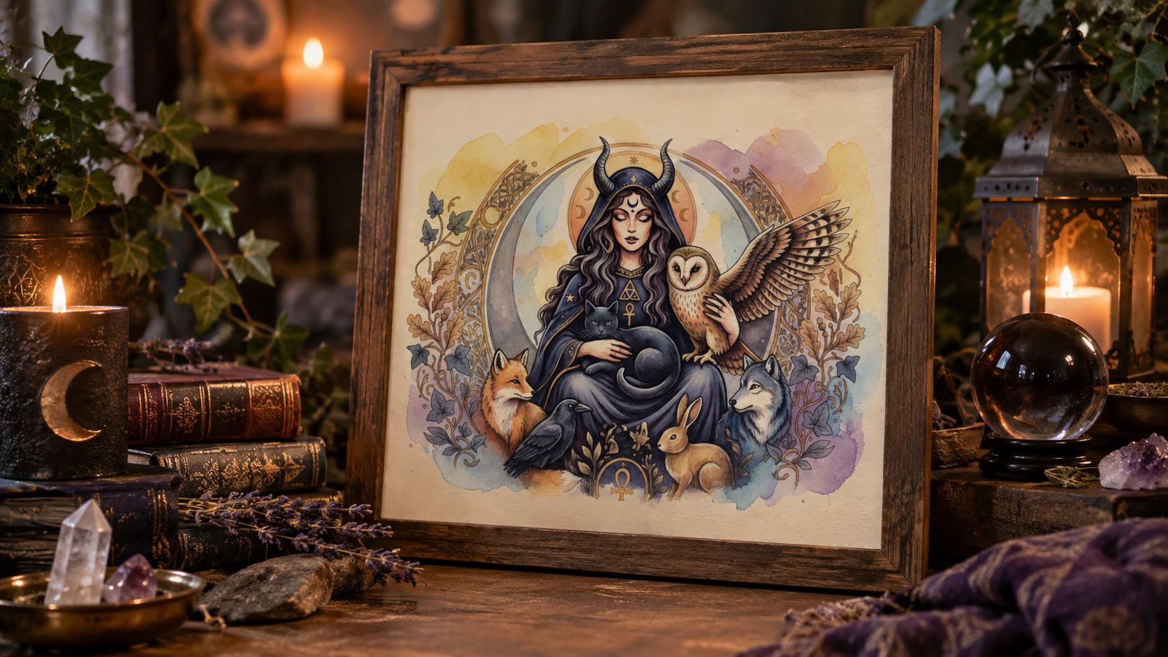 Goddess of the Moon & Spirit Animals- digital download/art print