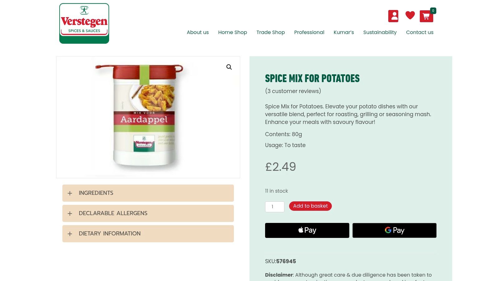 Verstegen Spice Mix for Potatoes