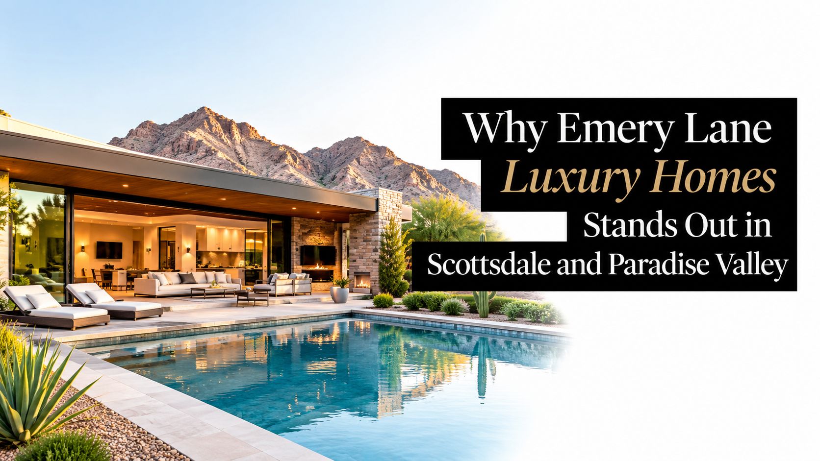 A modern luxury home with a swimming pool and patio overlooking mountains in Scottsdale, Arizona.