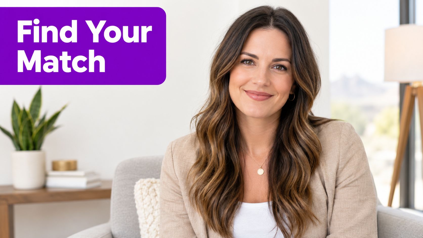 A friendly professional woman smiling in a bright office, suitable for family counseling services in Scottsdale, Arizona.