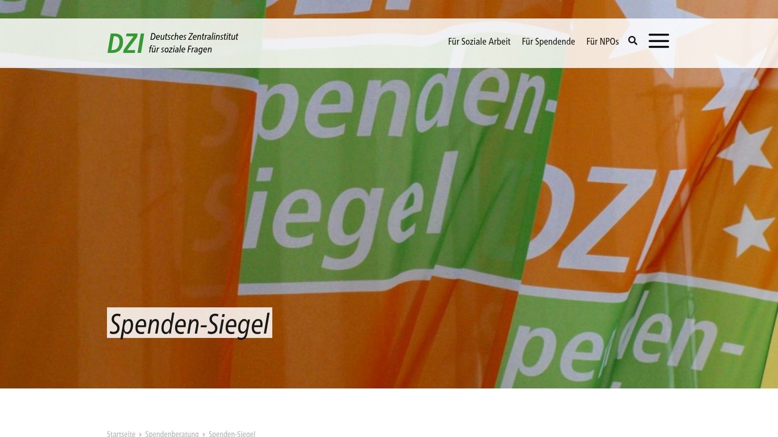 DZI-Spenden-Siegel zur Recherche geprüfter Spendenorganisationen