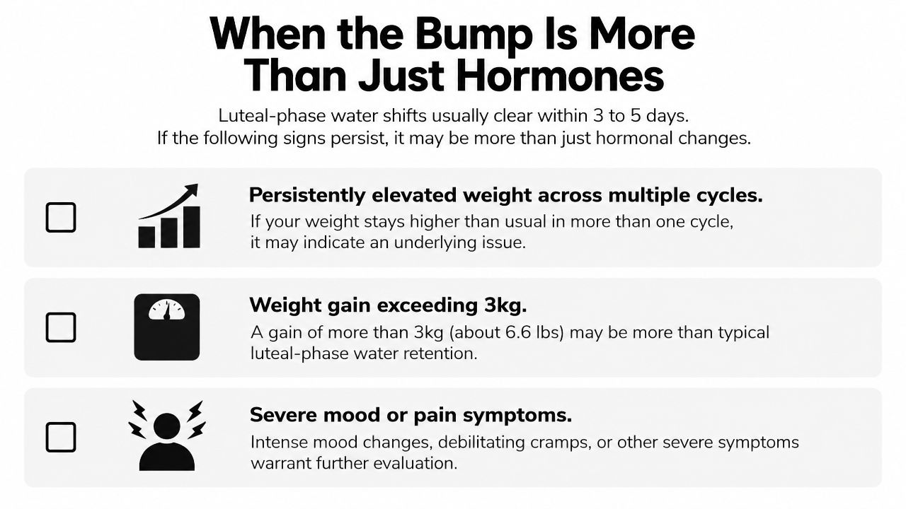 A list of signs including weight gain or severe symptoms that may indicate non-hormonal health issues.