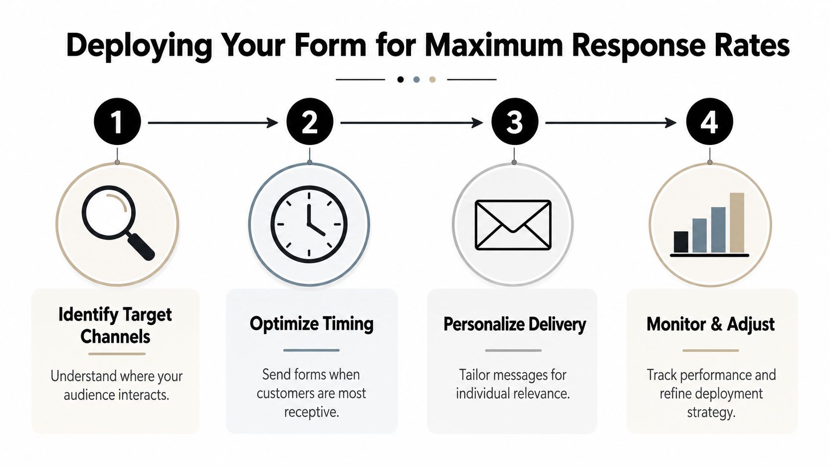 A four-step infographic showing how to deploy a customer feedback form for maximum response rates.