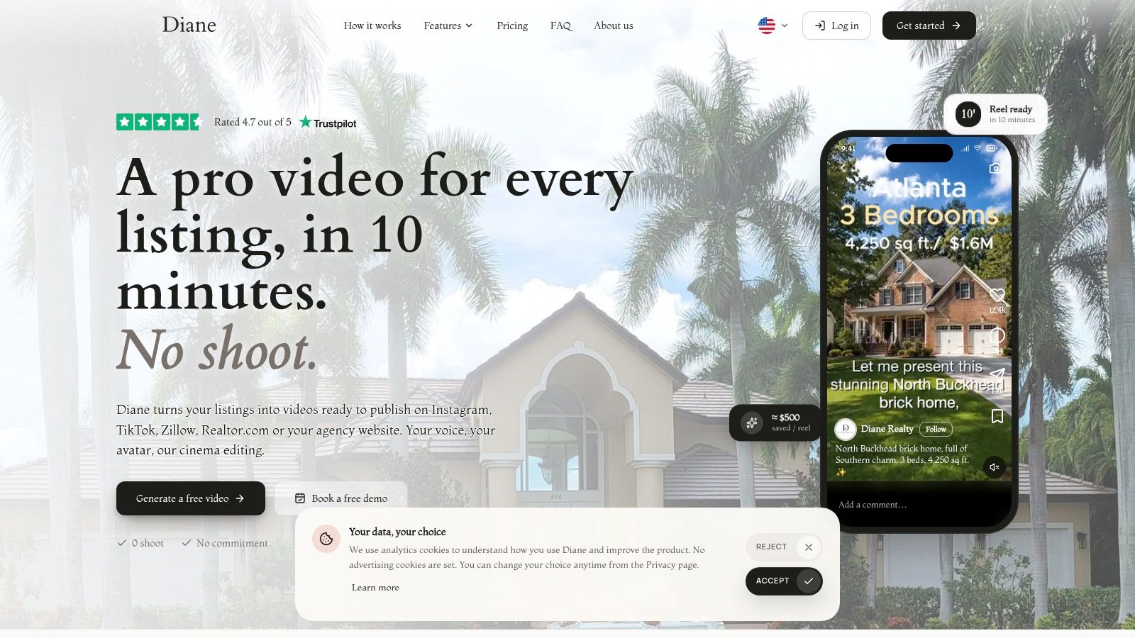 Diane AI listing video platform