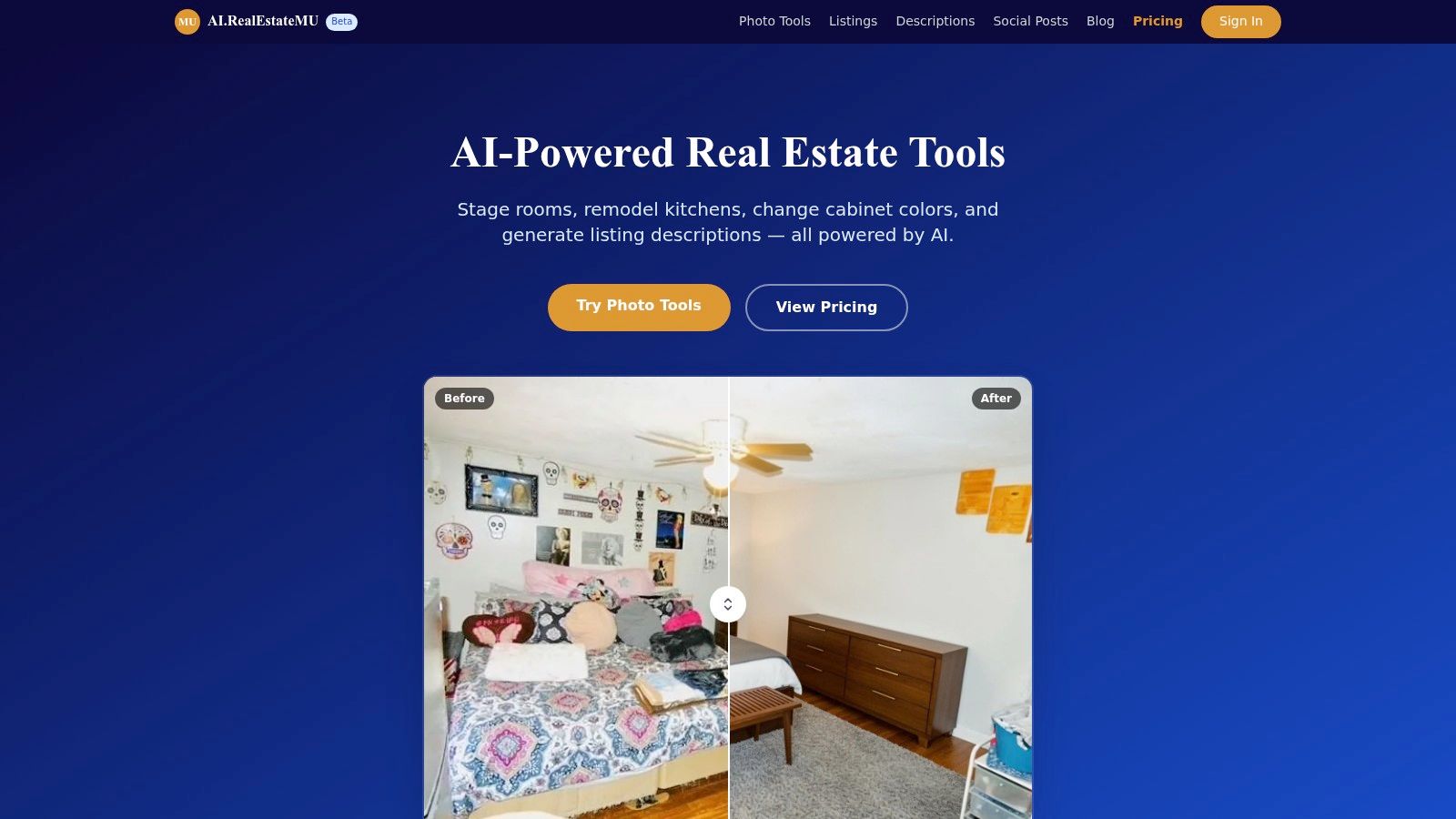 RealEstateMU.AI listing marketing interface