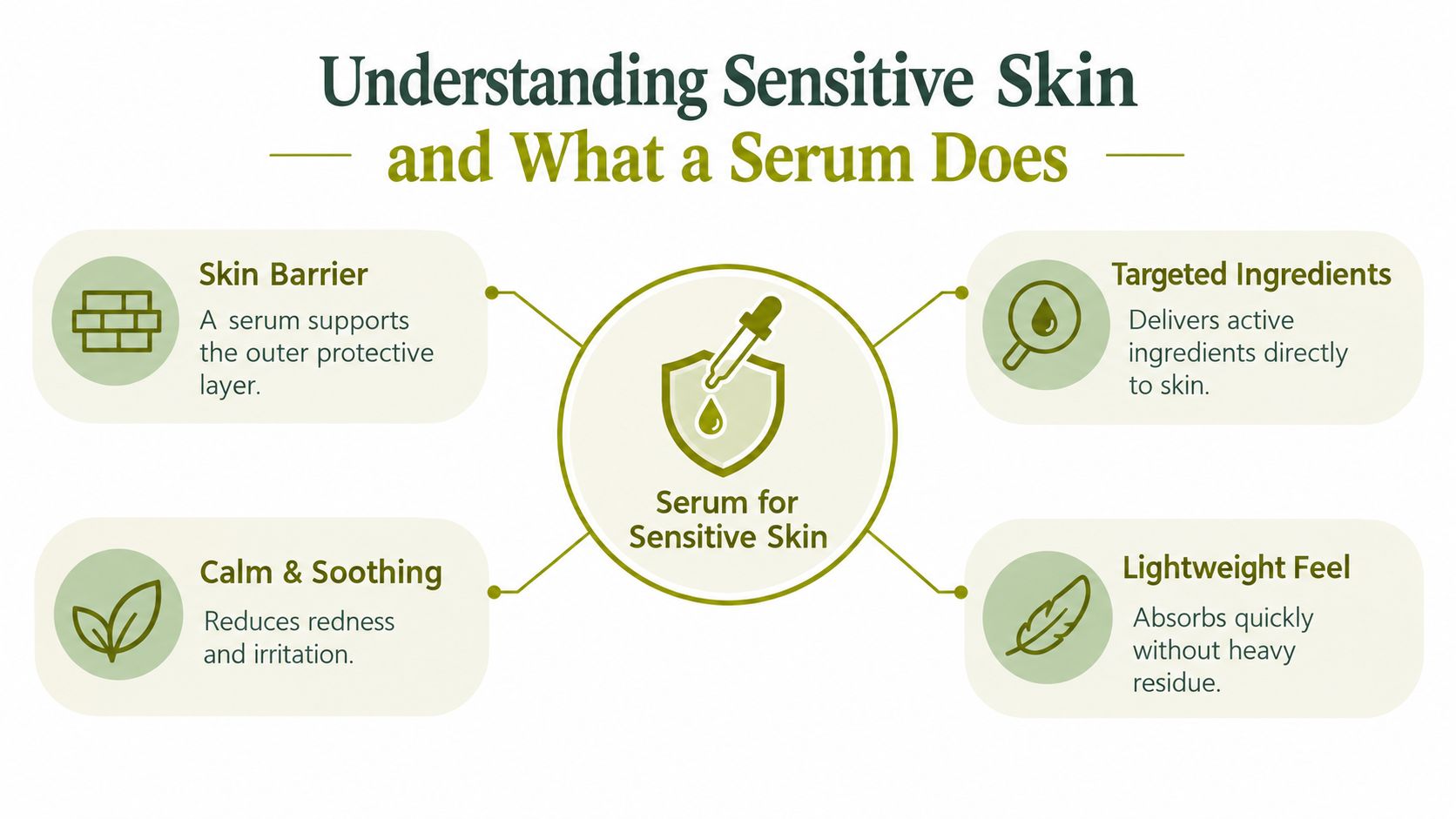 An infographic explaining the benefits of using a serum for sensitive skin, focusing on barrier support and soothing.