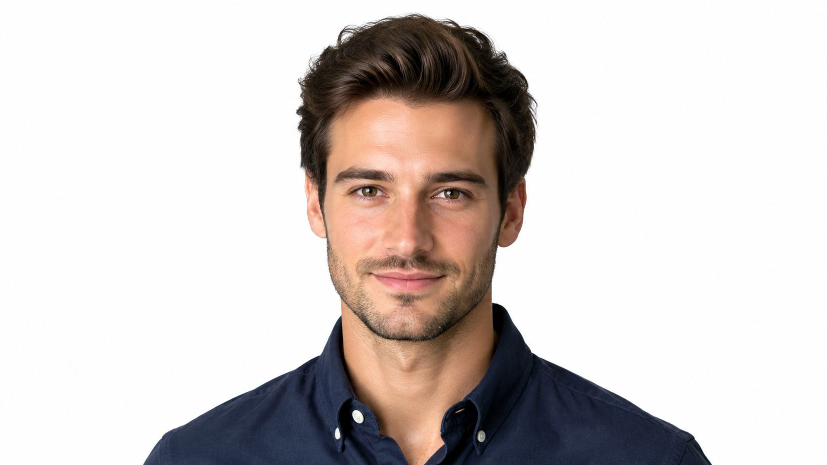 Smiling man with dark hair in a professional portrait
