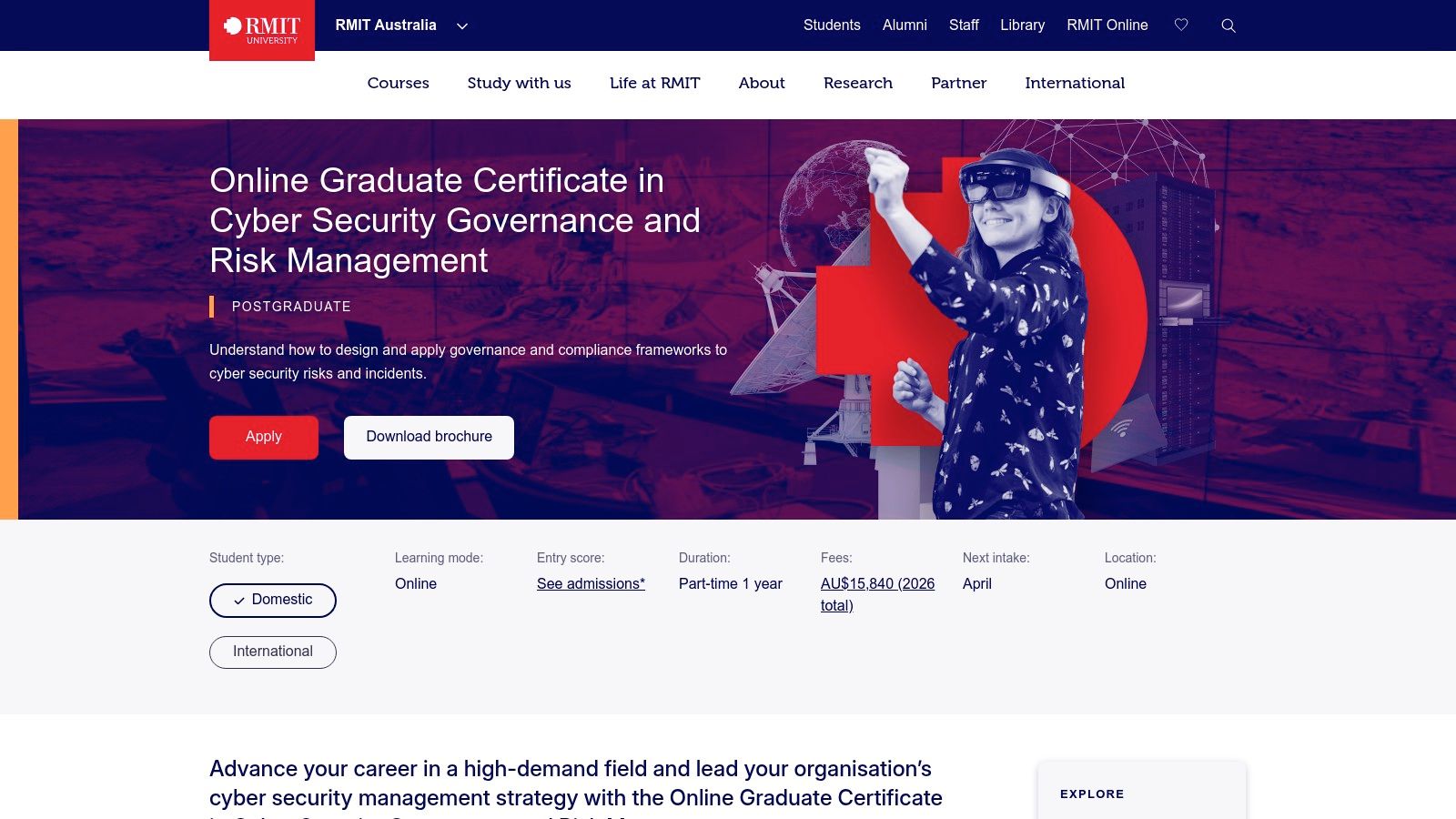 RMIT Online — Graduate Certificate in Cyber Security Governance and Risk Management