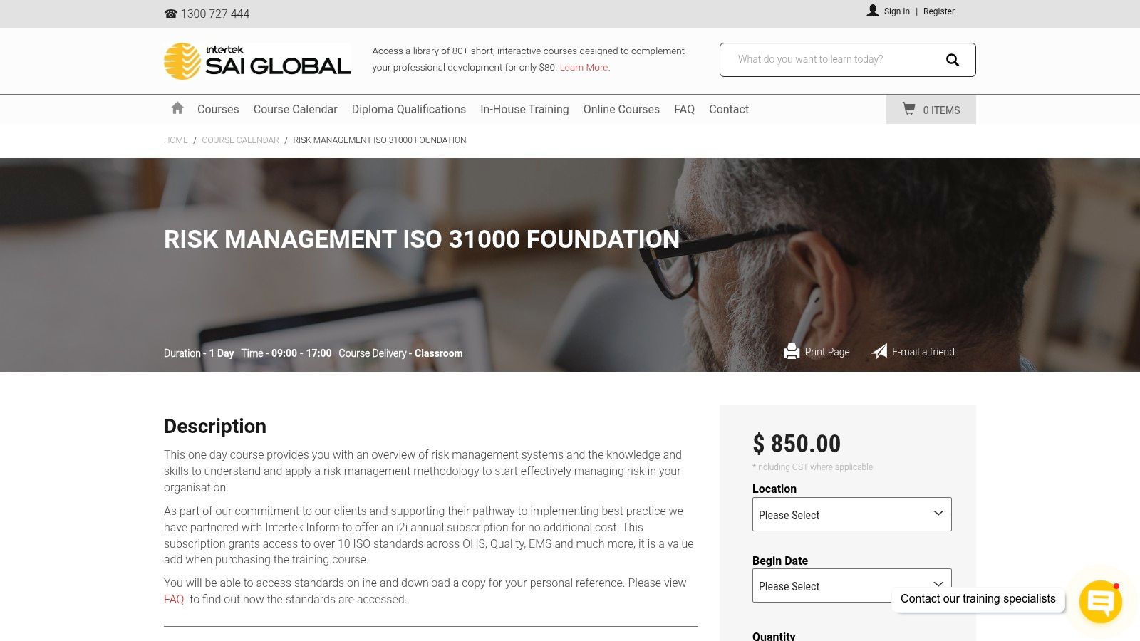 Intertek SAI Global (Australia) — Risk Management ISO 31000 Foundation (1 day)