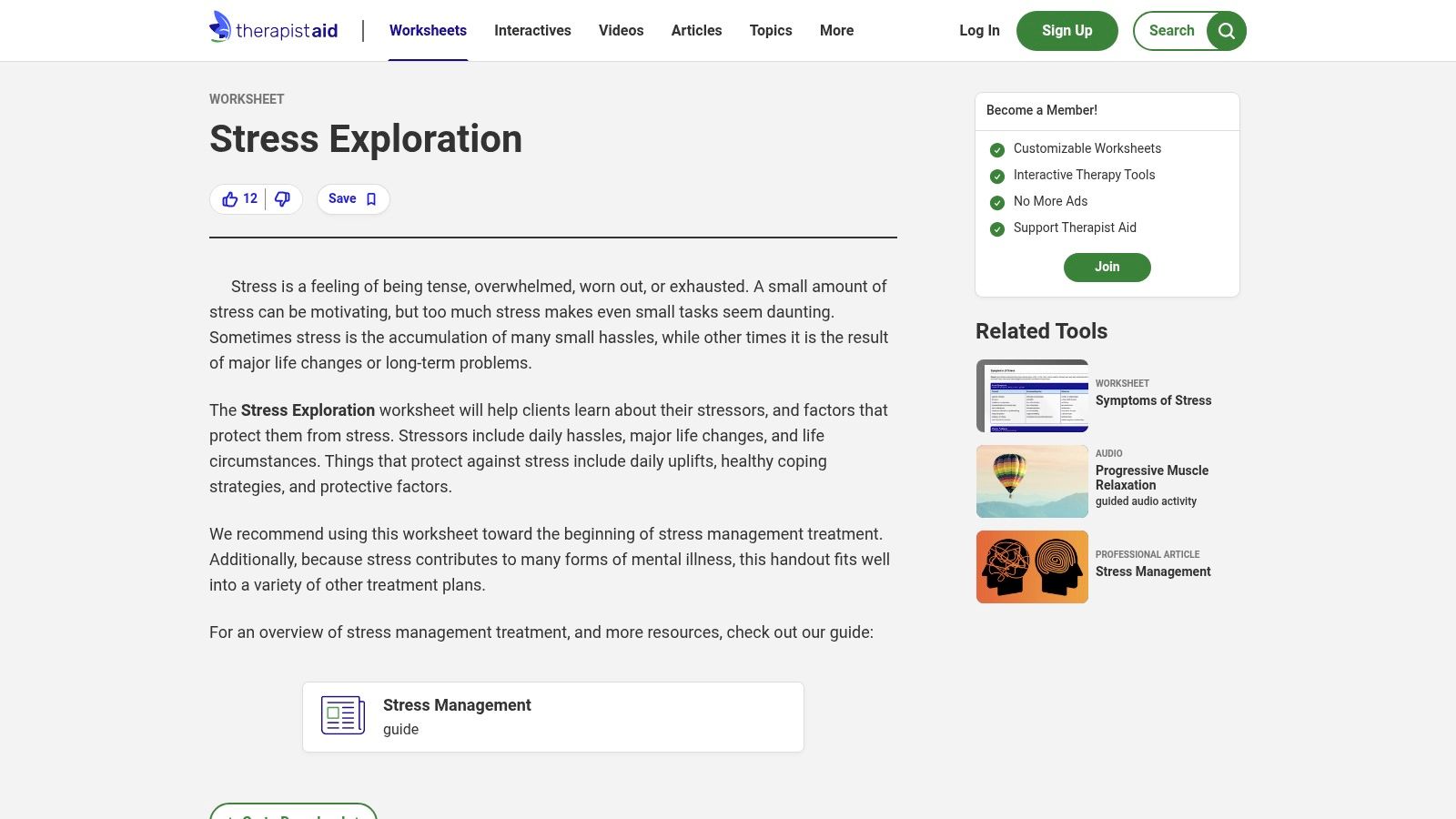 Therapist Aid - Stress Exploration Worksheet