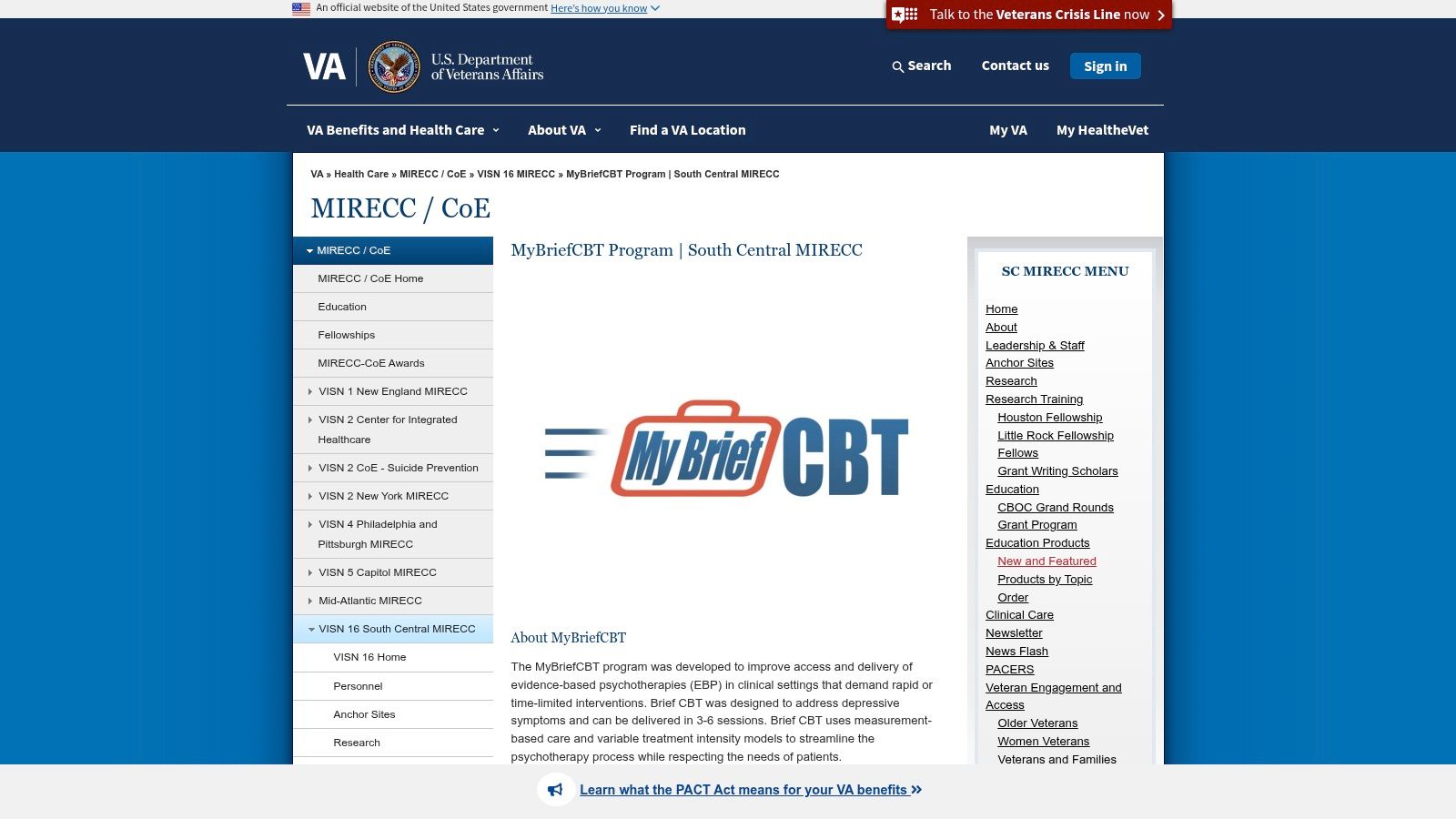 VA South Central MIRECC - MyBriefCBT Patient Workbook