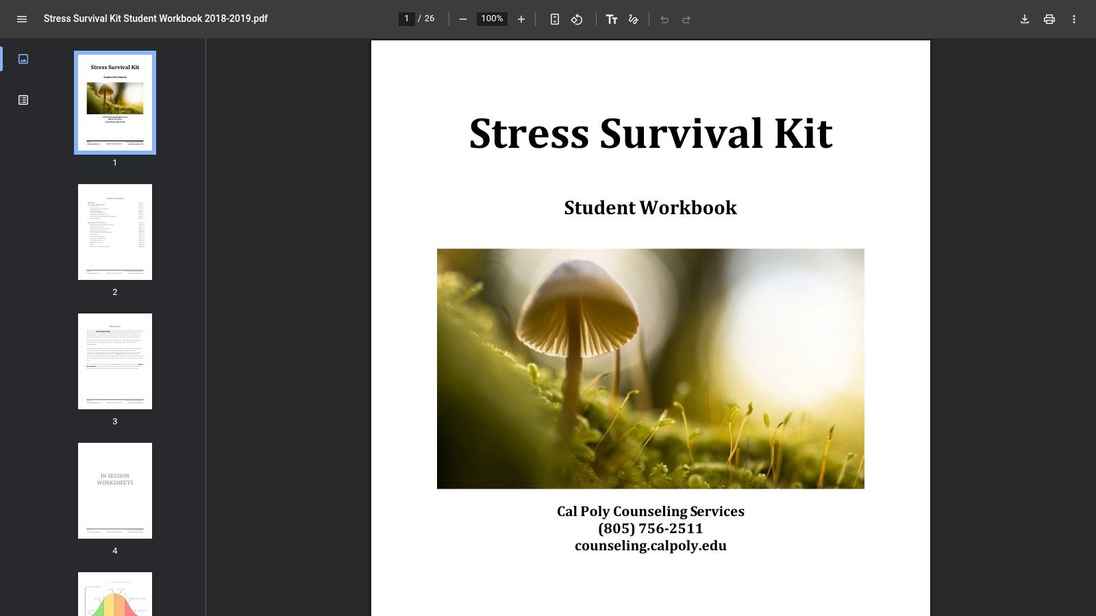 Cal Poly Counseling Services - Stress Survival Kit Workbook